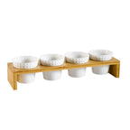 Thumbnail image #1 for CAC China Accessories PTW-4 Porcelain Bowl Set with Bamboo Stand, 4 Round 5 oz Bowls, Bone White Case of 12