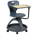 Thumbnail image #1 for Flash Furniture YU-YCX-019-DG-GG Mobile Dark Gray Desk Chair with 360-Degree Rotating Tablet and Under-Seat Storage Cubby