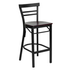 Thumbnail image #1 for Flash Furniture Hercules XU-DG6R9BLAD-BAR-MAHW-GG Commercial Bar Stool, Metal Ladder Back, Mahogany Wood Seat, Black Steel Frame