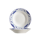 Thumbnail image #1 for CAC China Blue Lotus 103-38 Porcelain Soup Plate, 8 oz, 8 in Round, Blue/Bone White Case of 3 Dozen