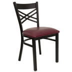 Thumbnail image #1 for Flash Furniture XU-6FOBXBK-BURV-GG Restaurant Chair, Metal X-Back, Burgundy Vinyl Padded Seat, Black Powder-Coated Frame