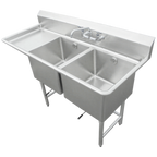 Thumbnail image #1 for IMC/Teddy SCS-24-1620-24L Two-Compartment Stainless Steel Scullery Sink, 60"W x 24"D x 44"H, 24" Left Drainboard, 10" Backsplash