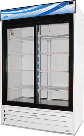 Product image #1 for Fogel Two-Section Sliding Glass Door Reach-In Refrigerator Merchandiser, 45 Cu. Ft., Bottom-Mounted Self-Contained