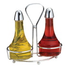 Thumbnail image #2 for TableCraft Products 608N Oil & Vinegar Dispenser Set, Two 8 oz Clear Glass Bottles, Chrome-Plated Rack Case of 6
