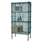 Thumbnail image #1 for 1880 Hospitality Focus Foodservice FSSEC24364GN Stationary Wire Security Storage Cage, Green Epoxy, 2 Shelves, 36"W x 24"D x 74"H