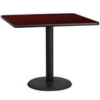 Thumbnail image #1 for Flash Furniture XU-MAHTB-4242-TR24-GG 42" Square Dining Table, Mahogany Laminate, Black PVC Edge, Pedestal Base