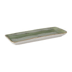 Thumbnail image #1 for Tuxton China Artisan Geode GGO-551 Rectangular Ceramic Tray, Olive, 13-3/4" x 5" x 1-1/4"H 1 Dozen