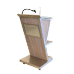Thumbnail image #1 for Eastern Tabletop WP4852 Floor Podium with Locking Casters, Stainless Steel, Grey Grained HPL Laminate, 22"W x 24"D x 43"H