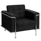 Thumbnail image #1 for Flash Furniture Hercules - Lesley ZB-LESLEY-8090-CHAIR-BK-GG Black Bonded Leather Tufted Restaurant Chair with Stainless Steel Legs