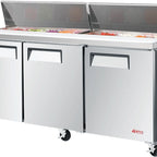Thumbnail image #5 for Turbo Air E-line EST-72-N-V Three-Section Refrigerated Sandwich/Salad Prep Table, 72-5/8"W, 19 Cu. Ft., 3 Doors, Self-Contained