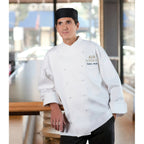 Thumbnail image #1 for Chef Works Milan ECCW-WHT-60 Double-Breasted Cotton Chef Coat, Long Sleeve, French Cuffs, White, Size 60