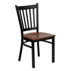 Thumbnail image #1 for Flash Furniture Hercules XU-DG-6Q2B-VRT-CHYW-GG Restaurant Chair, Metal Vertical Slat Back, Cherry Finish Plywood Seat, Black Frame