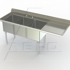 Thumbnail image #1 for AERO Manufacturing 3F3-2418-24R 3-Compartment Stainless Steel Sink, 82-1/4"W, 18" x 24" x 14" Compartments, Right Drainboard