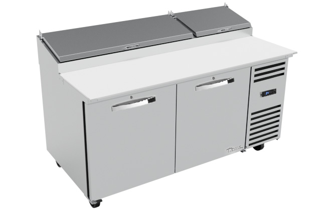 Product image #3 for True Spec Series 2-Section Pizza Prep Table, 67-Inch Wide, Rear-Mounted Self-Contained Refrigeration