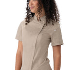 Thumbnail image #1 for Chef Works BCWSZ006-KHA-3XL Women's Short-Sleeve Chef Coat, Single-Breasted, Khaki, 3XL