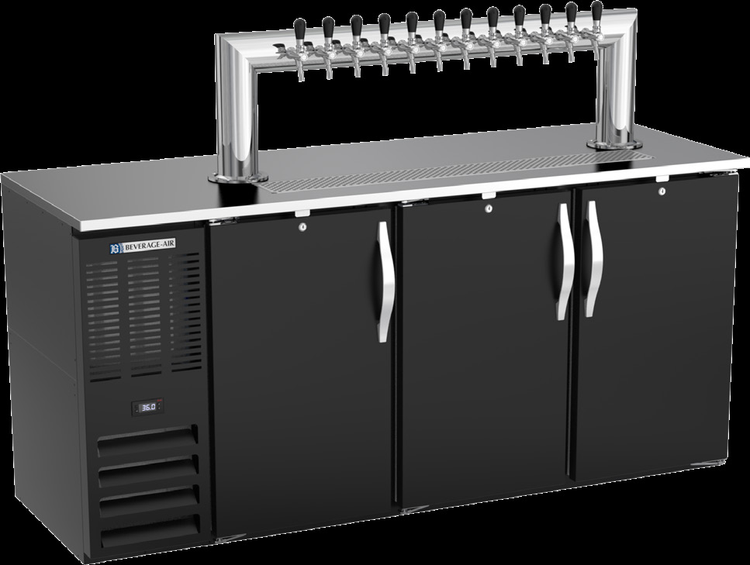 Product image #2 for Beverage-Air 72-Inch Three-Door Direct Draw Beer Dispenser with 12-Tap Tower and 3 Half-Keg Capacity