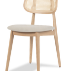 Thumbnail image #2 for JustChair Manufacturing W36718 Stackable Side Chair, Natural Cane Floating Back, Solid Wood Frame, Black Vinyl Padded Seat