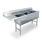 Thumbnail image #1 for Steel Works Stainless SWS3C151512-15L-318 Three compartment Sink, 20.50" x 62.50" x 43.75"H, 3 fabricated tubs, 15" x 15" x 12", 15" left drainboard