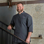 Thumbnail image #1 for Chef Works Brighton SK3001-DGY-L Double-Breasted Chef Coat, 3/4 Sleeve, Poly/Cotton, Deep Gray, Large