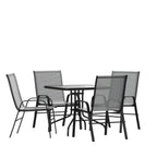 Thumbnail image #1 for Flash Furniture TLH-073A2303C-GY-GG 5-Piece Outdoor Patio Dining Set with 31.5-Inch Square Tempered Glass Table and 4 Gray Stack Chairs