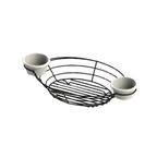 Thumbnail image #1 for TableCraft Products Meranda H711372BK Oval Black Powder-Coated Metal Serving Basket with 2 Integrated Ramekin Holders Case of 6