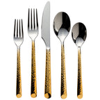 Thumbnail image #1 for Kadra Kitchenware Vikko Crown VC-201-SET 5-Piece 18/10 Stainless Steel Flatware Set with Gold Handles, Onyx