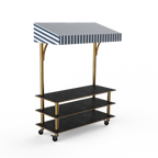 Thumbnail image #1 for Steelite International Mogogo, Modular MGCMLB10MBWW Canopy Unit on Casters, Marble Black/Brushed Brass, White/Blue Canopy, 71 x 29-1/2 x 96 in.