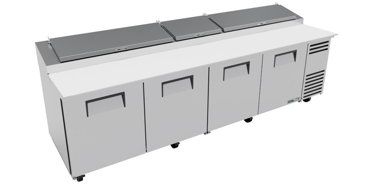 Product image #11 for True TPP-AT-119-HC 4-Section Pizza Prep Table with Side-Mounted Self-Contained Refrigeration