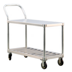 Thumbnail image #1 for New Age 1416 Aluminum Utility Cart, 19 x 48 in Shelves, 800 lb Capacity, 1 Solid & 1 T-Bar Shelf, U-Handle, 5 in Casters