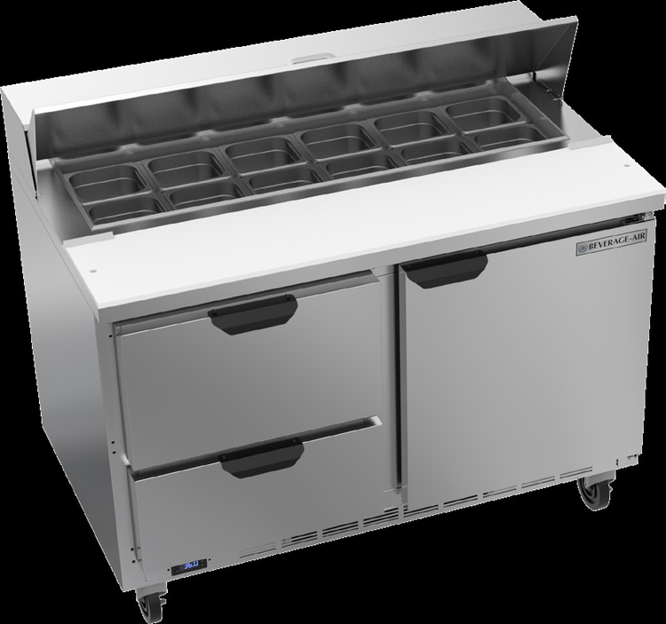 Product image #6 for Beverage-Air SPED48HC-12-2 48-Inch 2-Section Sandwich Prep Table with 1 Door, 2 Drawers and 12-Pan Top