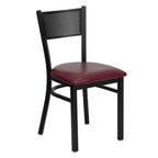 Thumbnail image #1 for Flash Furniture Hercules XU-DG-60115-GRD-BURV-GG Restaurant Chair, Grid-Design Metal Back, Burgundy Vinyl Padded Seat, Black Steel Frame