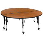 Thumbnail image #1 for Flash Furniture Emmy XU-GRP-A60-HCIRC-OAK-T-P-CAS-GG 2-Piece Round Activity Table Set, 60-Inch, Adjustable Height, Oak Laminate Top