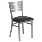 Thumbnail image #1 for Flash Furniture Hercules XU-DG-60401-BLKV-GG Restaurant Chair, Metal Cutout Slat Back, Black Vinyl Upholstered Padded Seat