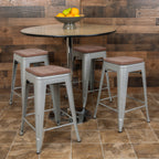 Thumbnail image #2 for Flash Furniture Cierra 4-ET-31320W-24-SV-R-GG Indoor Bar Stool, 24"H, Stackable, Metal Frame with Wood Seat, Silver