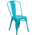 Thumbnail image #1 for Flash Furniture ET-3534-CB-GG Metal Outdoor Chair, Curved Vertical-Slat Back, Stackable, Crystal Teal