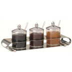 Thumbnail image #1 for G.E.T. Frilich Elegance 3195011 3-Compartment Jam Bar with Stainless Steel Base, SAN Containers and Spoon-Cutout Lids