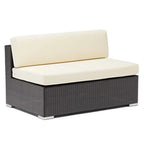 Thumbnail image #1 for G & A Commercial Seating Scopello 8502 Indoor/Outdoor Resin Wicker Loveseat with Ivory Cushions, Aluminum Frame, Espresso