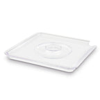 Thumbnail image #1 for Libbey APS Germany - Universal APS 15345 Clear SAN Square Tray Cover, Flat, 7-7/8" x 5/8"H, with Spoon Notch