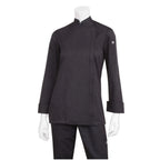 Thumbnail image #1 for Chef Works Hartford BCWLZ005-BLK-XL Women's Black Chef Coat, Single-Breasted, Roll-Up Long Sleeves, 65/35 Poly/Cotton Twill, XLarge