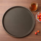 Thumbnail image #2 for New Star Foodservice Inc. 25064 Round Non-Slip Plastic Serving Tray, 14" Diameter, Brown Case of 12