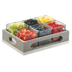Thumbnail image #2 for Cal-Mil Ashwood 3805-83 6-Section Gray-Wash Oak Wood Condiment Jar Display with Glass Jars, 12-3/4"W x 9"D x 4-1/2"H