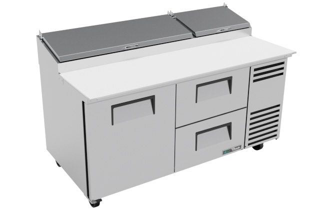 Product image #7 for True 67 3/8-Inch 2-Section Pizza Prep Table with 1 Door, 2 Drawers and Alternate Top
