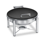 Thumbnail image #1 for Eastern Tabletop Pillard 3958/SMB 6 qt Round Stainless Steel Induction Chafing Dish with Hinged Dome Lid and Stand
