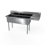 Thumbnail image #1 for NBR Equipment 3SG-151514R24 304 Stainless Steel Three-Compartment Sink, 15" x 15" x 14" Compartments, Right Drainboard, 71-1/2"W