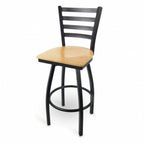 Thumbnail image #2 for JustChair Manufacturing M20130-SWL-BLK-VS Swivel Bar Stool, Ladder Back, Veneer Wood Seat, Powder-Coated Steel Frame