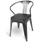Thumbnail image #1 for JustChair Manufacturing Industrial Collection G42518A-PS-GR2 Stacking Arm Chair, Galvanized Metal Back, Upholstered 1" Padded Seat