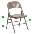 Thumbnail image #1 for Flash Furniture Hercules HF3-MC-309AS-BGE-GG Beige Steel Folding Chair with Metal Seat and Back, Triple-Braced Frame