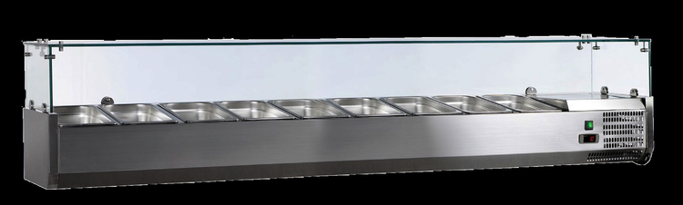 Product image #5 for Omcan 79-Inch Countertop Refrigerated Topping Rail with Glass Sneeze Guard, 9 x 1/3 GN Pan Capacity