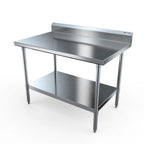 Thumbnail image #1 for NBR Equipment TS6S-4830R5 Stainless Steel Work Table, 48"W x 30"D x 40-1/4"H, 16-Gauge 304 Top, 5" Backsplash, Adjustable Undershelf