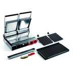Thumbnail image #1 for SIRMAN USA PD Series 34A3335105SI Double Panini Grill, Grooved Top & Bottom, Removable Cast-Iron Plates, Adjustable Thermostat